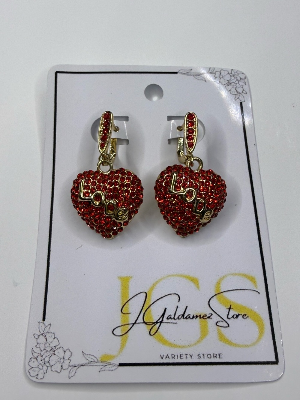 14K Gold Plated and Rhinestone Red Heart Love  Earrings X💖X💖